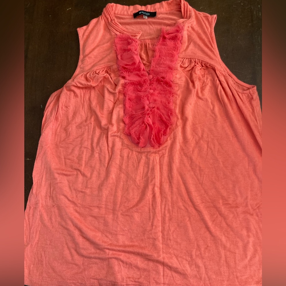 Sleeveless coral shirt with embellishment at neck size medium